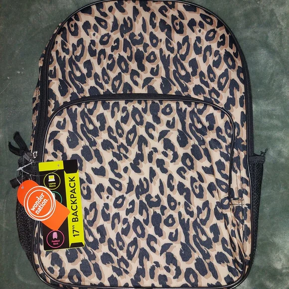 Leopard Print Backpack in Beige and Black - Picture 2 of 9